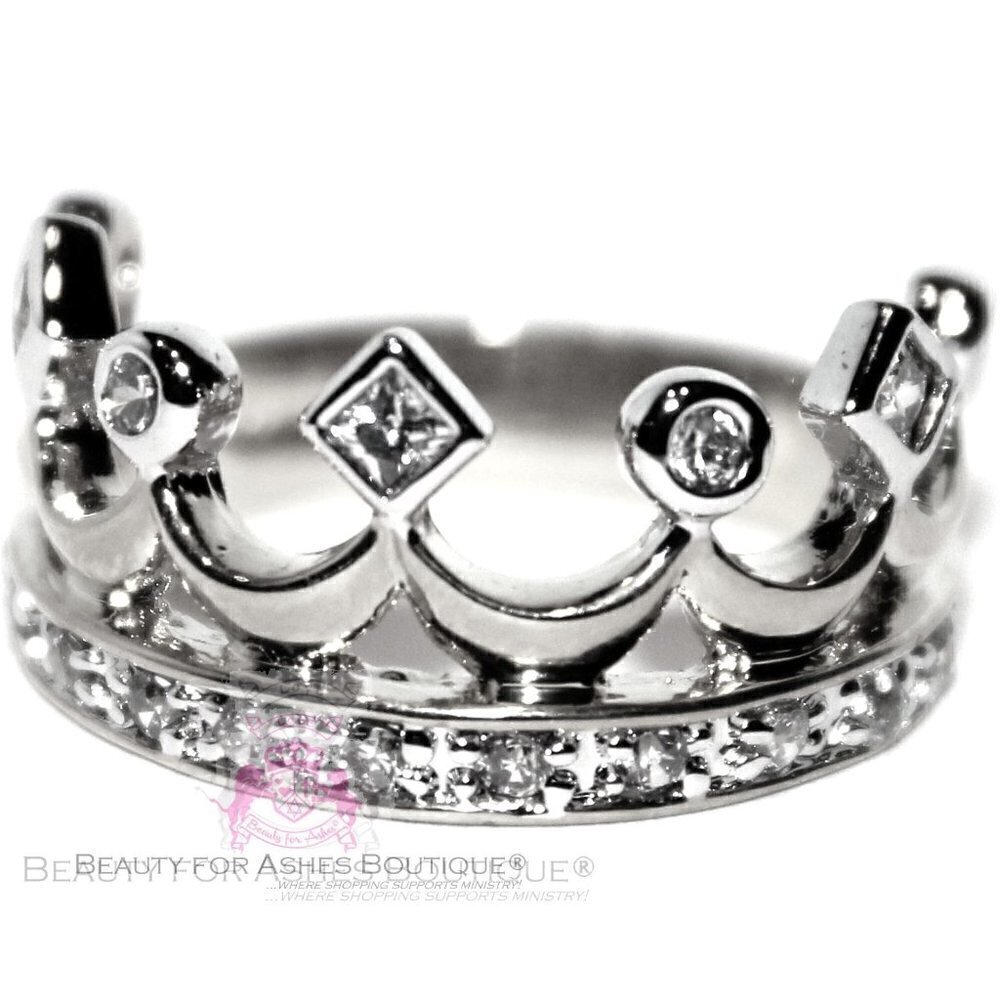 Cubic Zirconia Royalty Princess Clear CZ Royal 925 Sterling Silver Crown Ring 8
